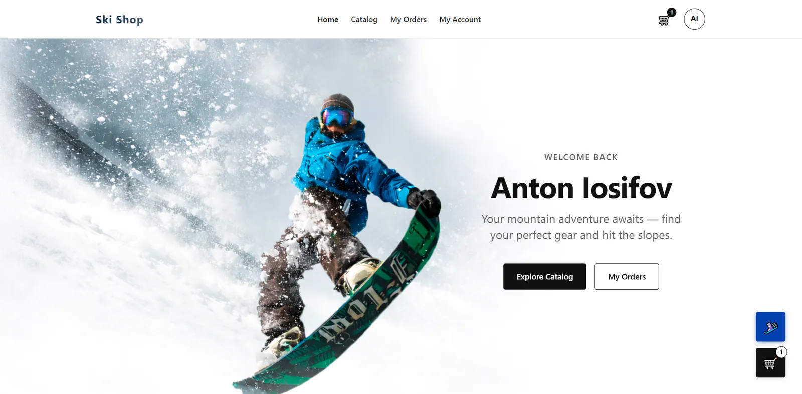 Ski Shop e-commerce home page
